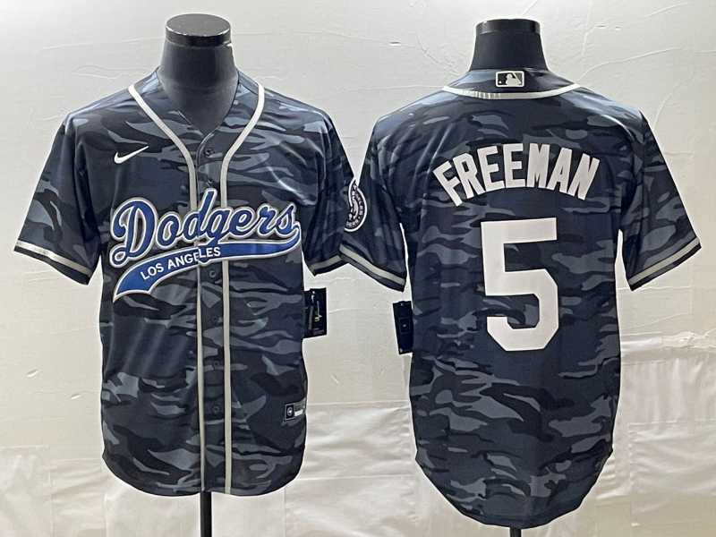 Men%27s Los Angeles Dodgers #5 Freddie Freeman Gray Camo Cool Base With Patch Stitched Baseball Jersey->houston astros->MLB Jersey